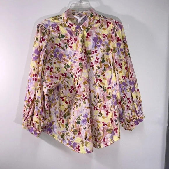LC Lauren Conrad top button down floral print pattern casual office XXL - Picture 15 of 17